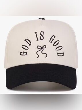 God Is Good Baseball Trucker Hat Black White Embroidered New